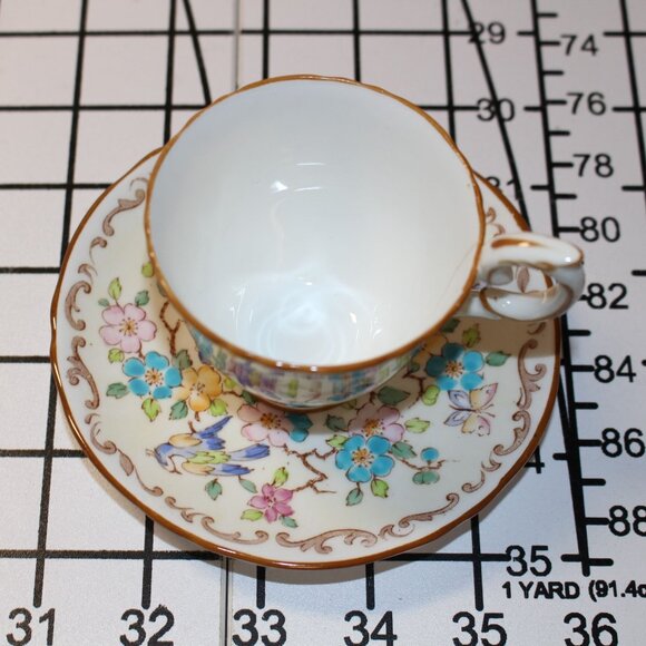 Vtg Crown Staffordshire Hand Painted Footed Teacup & Saucer Floral Butterflies - Picture 5 of 8